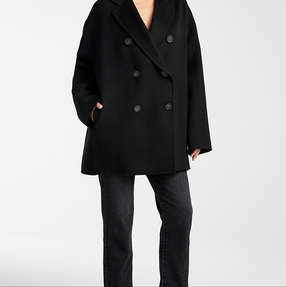 Vintage Dark Green Wool Double Breasted Pea Coat